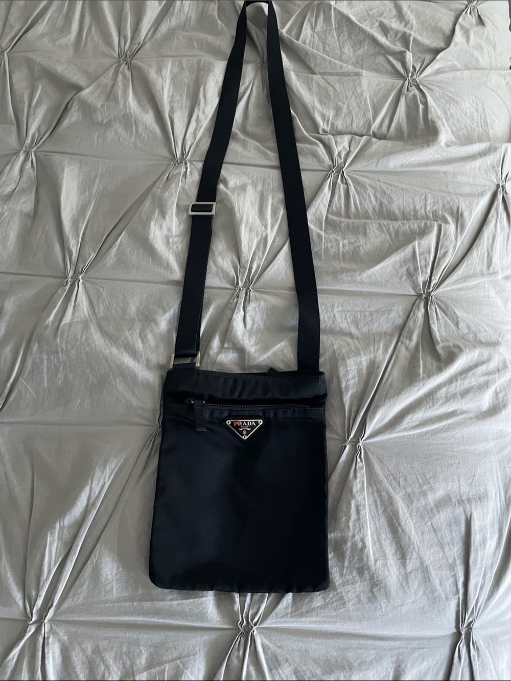 Prada Black Nylon Messenger Crossbody Bag with Triangle Logo